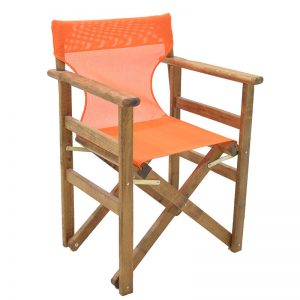 GP100-0010 - Πολυθρόνα σκηνοθέτη Klara Megapap ξύλινη μασίφ οξιά χρώμα καρυδί εμποτισμού με διάτρητο πορτοκαλί πανί 61x51x86εκ.