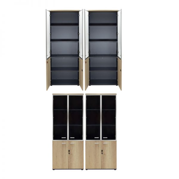Nτουλάπα γραφείου τετράφυλλη με 2 γυάλινες πόρτες Lotus pakoworld χρώμα φυσικό-ανθρακί 160x40