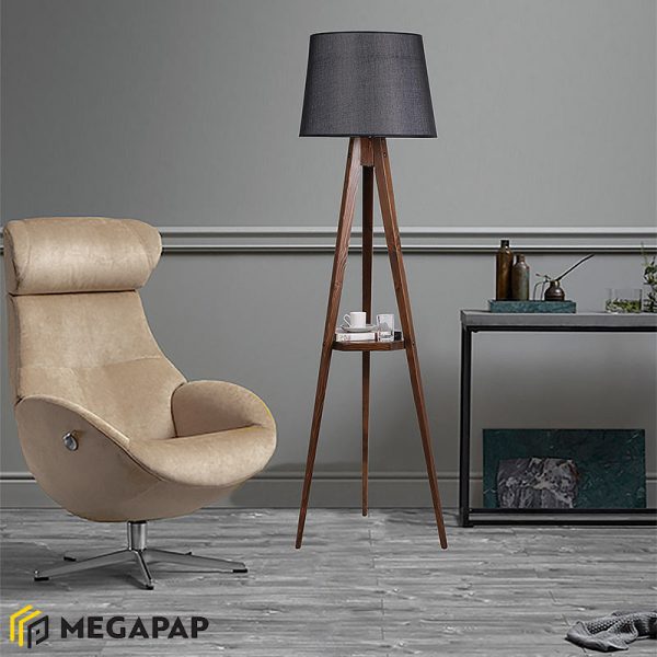 2 - Φωτιστικό δαπέδου Perry Megapap ξύλο/ύφασμα χρώμα καρυδί - ανθρακί 45x31x160εκ.