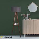 2 - Φωτιστικό δαπέδου Parry Megapap ξύλο/ύφασμα χρώμα καρυδί - ανθρακί 45x24x153εκ.