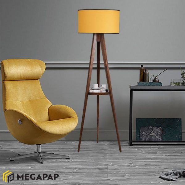 3 - Φωτιστικό δαπέδου Parry Megapap ξύλο/ύφασμα χρώμα καρυδί - μουσταρδί 45x24x153εκ.