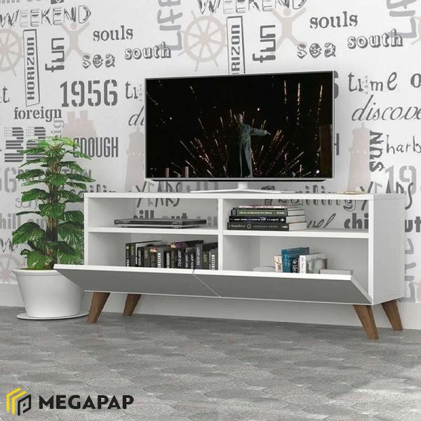 1 - Έπιπλο τηλεόρασης Inci Megapap από μελαμίνη χρώμα λευκό 120x35x50εκ.