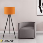 9 - Φωτιστικό δαπέδου Rosling Megapap Mdf/ύφασμα/Pvc χρώμα μαύρο/πορτοκαλί 38x21x140εκ.