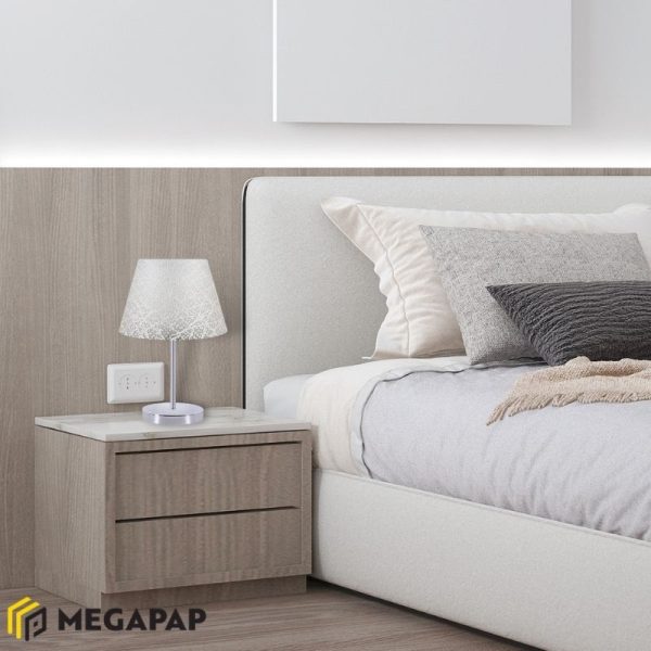 2 - Φωτιστικό επιτραπέζιο Jules Megapap ύφασμα/Pvc/χρώμιο χρώμα λευκό/ασημί 22x17x37εκ.