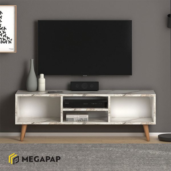 4 - Έπιπλο τηλεόρασης Loren Megapap μελαμίνης χρώμα λευκό εφέ μαρμάρου 120x30x40εκ.