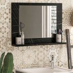 3 - Καθρέφτης μπάνιου Devlin Megapap από μελαμίνη χρώμα μαύρο εφέ μαρμάρου 60x10x45εκ.