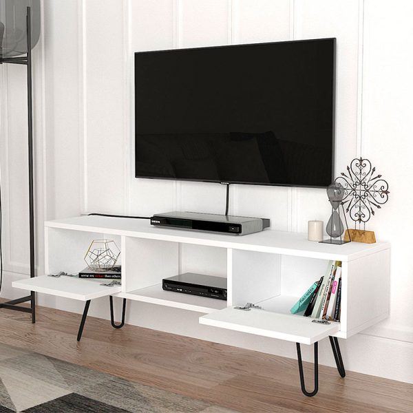 1 - Έπιπλο τηλεόρασης Aversa Megapap από μελαμίνη χρώμα λευκό 120x29