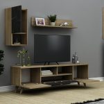 2 - Σύνθεση τηλεόρασης Vinci Megapap από μελαμίνη χρώμα sapphire oak - μαύρο εφέ μαρμάρου 140x29
