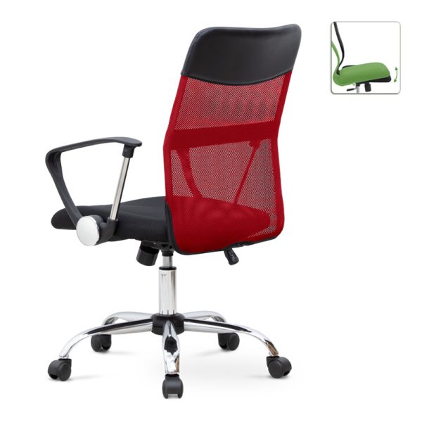 3 - Καρέκλα γραφείου Franco Megapap με ύφασμα Mesh χρώμα κόκκινο - μαύρο 59x57x95/105εκ.