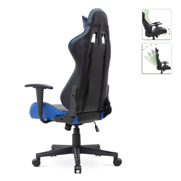 4 - Καρέκλα γραφείου Gaming Alonso Megapap από τεχνόδερμα χρώμα μπλε - μαύρο 67x70x125/135 εκ.