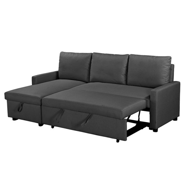 Γωνιακός καναπές κρεβάτι Infuse pakoworld με αποθηκευτικό χώρο με ανθρακί ύφασμα 203x130x88εκ