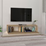 2 - Έπιπλο τηλεόρασης επιτοίχιο Aristo Megapap από μελαμίνη με LED χρώμα sapphire oak 135x31