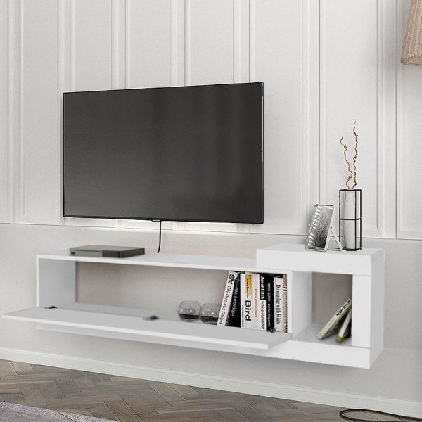 2 - Έπιπλο τηλεόρασης επιτοίχιο Volare Megapap από μελαμίνη χρώμα λευκό 150x29