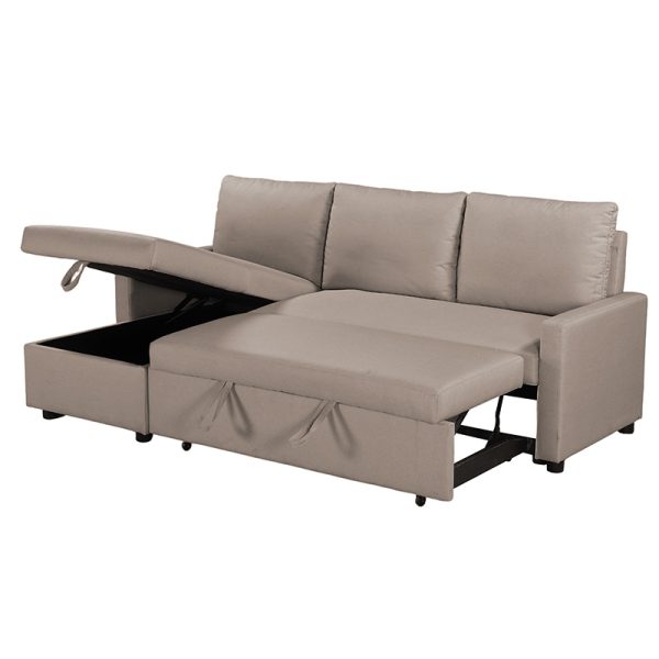 Γωνιακός καναπές αναστρέψιμος-κρεβάτι Infuse pakoworld με αποθηκευτικό χώρο μπεζ ύφασμα 203x130x88εκ