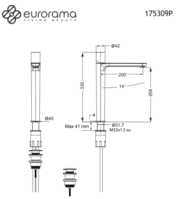 Eurorama Res Pro Black Matt 175309P – Μπαταρία επιτραπέζιου νιπτήρα Youbath.gr