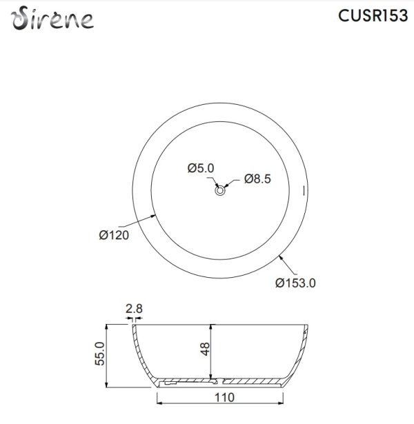 Sirene Cusco Round Solid Surface White Matt - Μπανιέρα Ελευθερης Τοποθετησης Ø153 Youbath