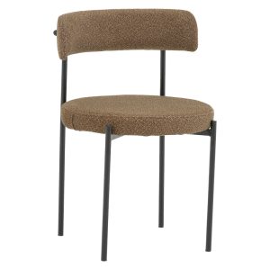 Καρέκλα Crochie pakoworld καφέ μπουκλέ ύφασμα-μαύρο μέταλλο 50x50x77.5εκ