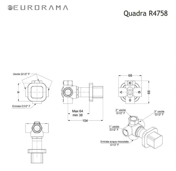 Eurorama Quadra R4758 Black Matt - Εκτροπέας εντοιχισμού 3 εξόδων